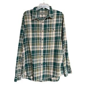 LL Bean Signature Slim Fit Green Plaid Flannel Shirt Mens XL Tall 100% Cotton